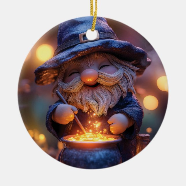 Adorno De Cerámica Sonriente Gnome Stirring Magic Pot (Frente)