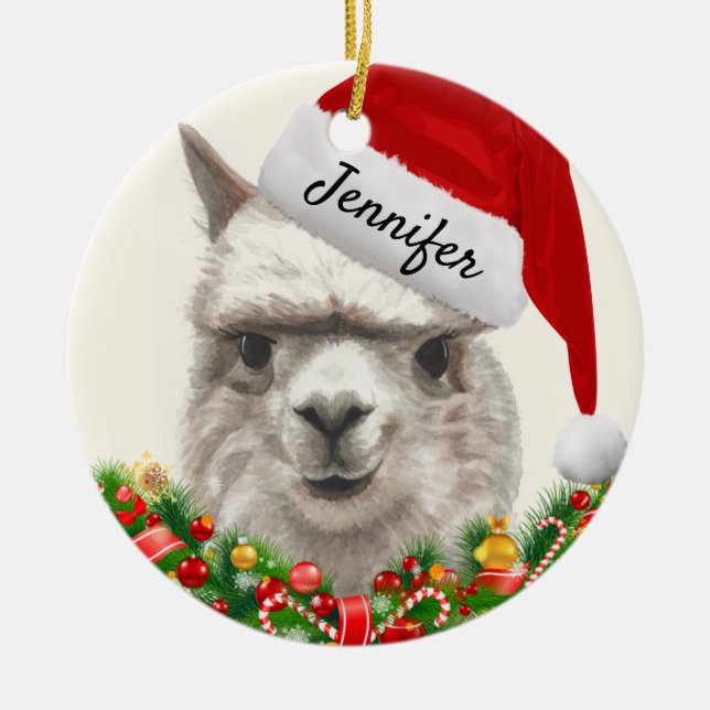 Adorno De Cerámica Sonrisas alpacas AGREGAR NOMBRE Y Árbol navideño A (Frente)