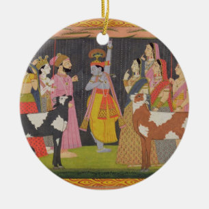 Adorno De Cerámica Soporte de elevación Govardhana de Krishna, del