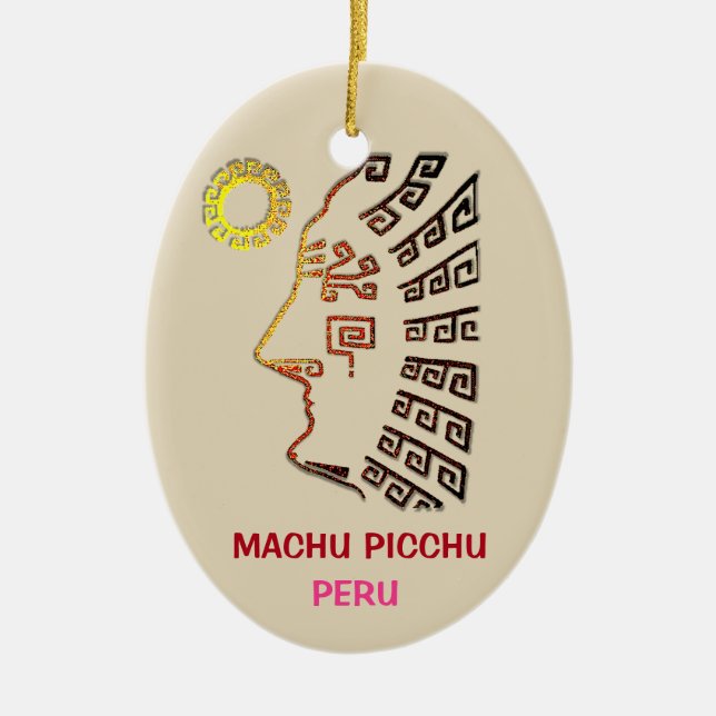 Adorno De Cerámica Sorprendente dibujo de Machu Picchu (Frente)