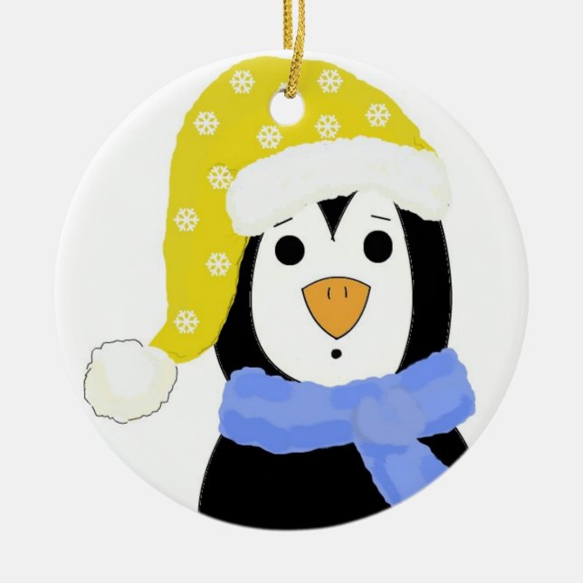 Adorno De Cerámica Sorprendido pingüino (Frente)