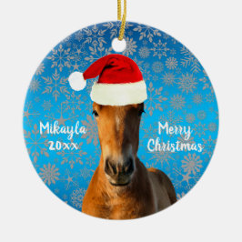 Adorno De Cerámica Sorrel Foal en Santa Hat