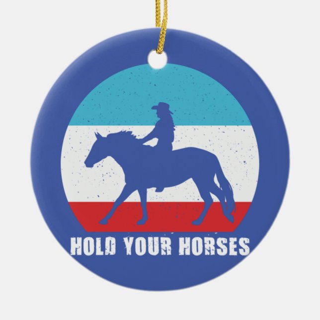 Adorno De Cerámica Sostén tus caballos chica de equitación retro vint (Frente)