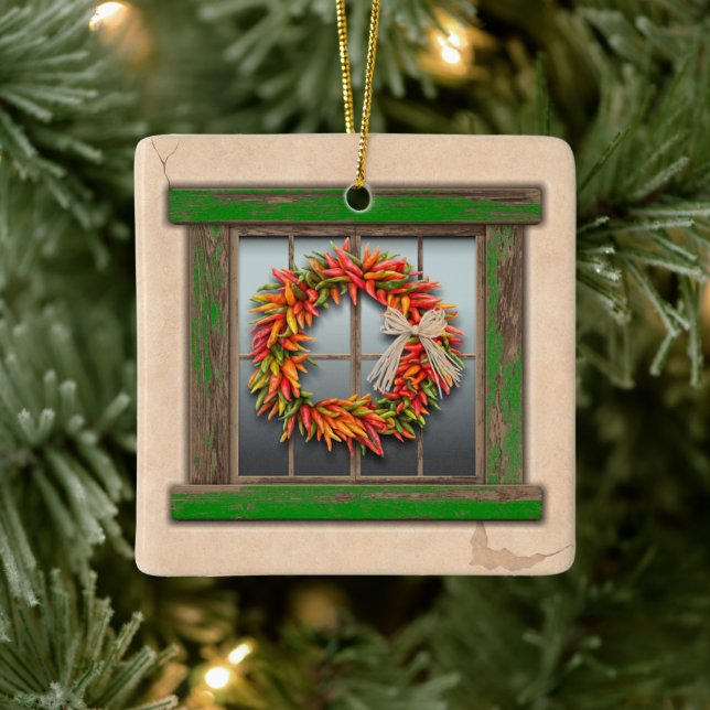 Adorno De Cerámica Southwest Festive Chile Wreath Window Personalized (Árbol)