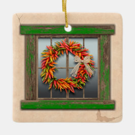 Adorno De Cerámica Southwest Festive Chile Wreath Window Personalized
