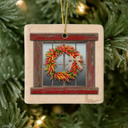 Adorno De Cerámica Southwest Festive Chile Wreath Window Personalized