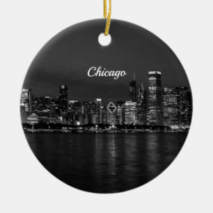 Adorno De Cerámica Souvenir de escala de grises Night Cityscape