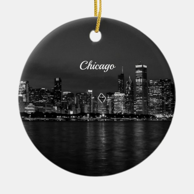 Adorno De Cerámica Souvenir de escala de grises Night Cityscape (Frente)