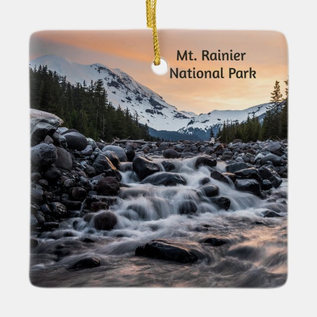 Adorno De Cerámica Souvenir del Parque Nacional de Rainier (Anverso)