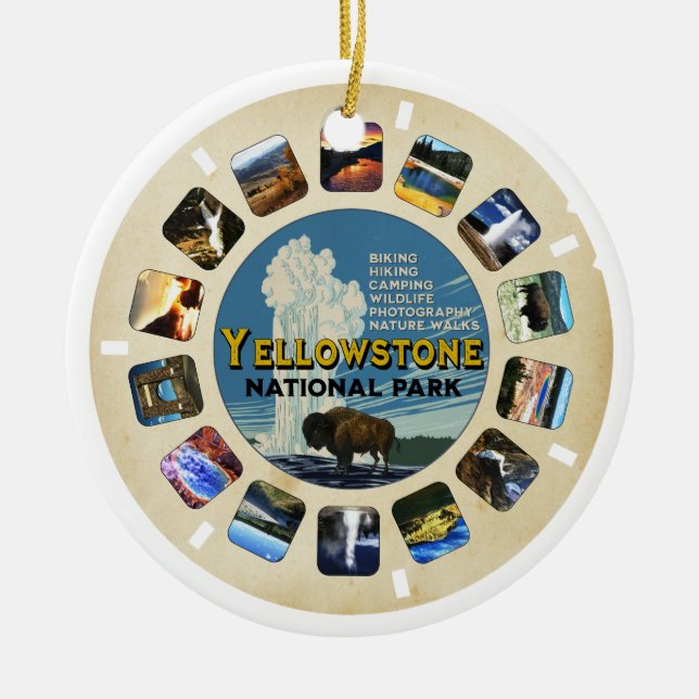 Adorno De Cerámica Souvenir del Parque Nacional Yellowstone Retro Vin (Frente)