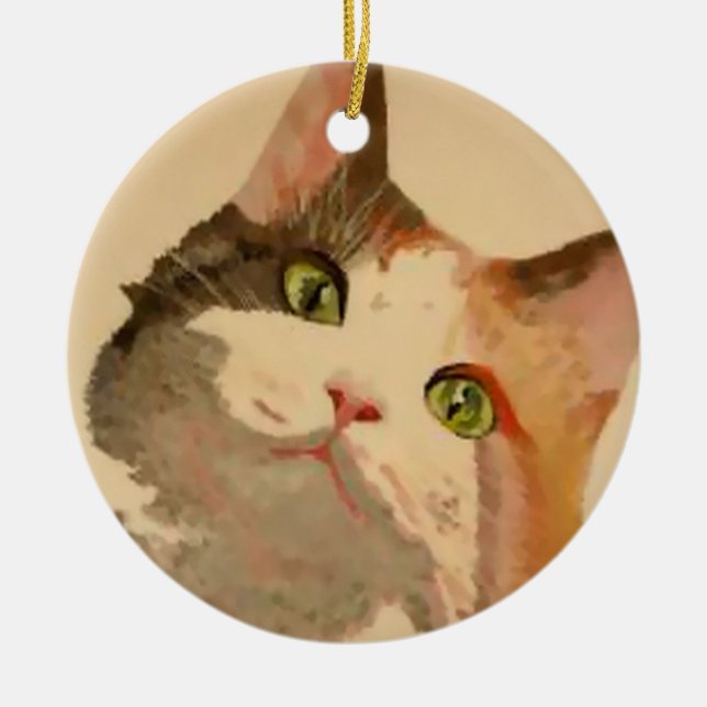 Adorno De Cerámica Soy All Oars: Retrato de gato de Calico (Frente)