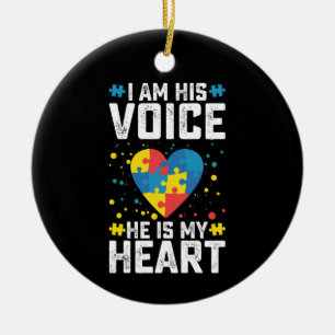 Adorno De Cerámica Soy su voz él es mi corazón Autismo Mamá Papá
