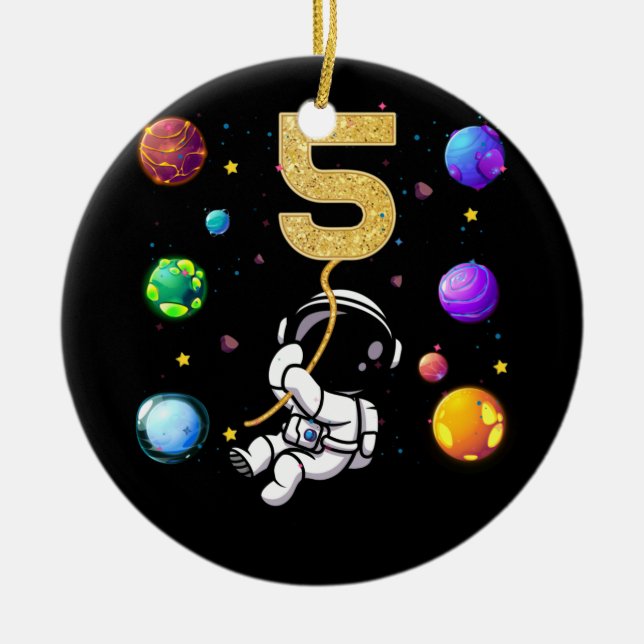 Adorno De Cerámica Space 5 Years Old 5th Birthday Planets Astronaut (Frente)