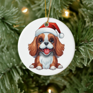 Adorno De Cerámica Spaniel Cavalier King Charles de Navidad Divertido