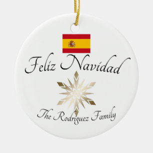 Adorno De Cerámica Spanish Family Name Feliz Navidad Spain Flag