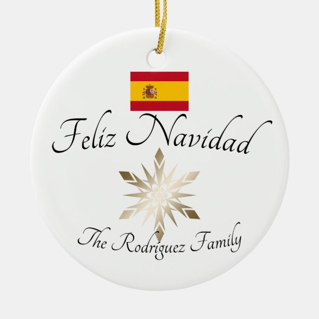 Adorno De Cerámica Spanish Family Name Feliz Navidad Spain Flag (Frente)
