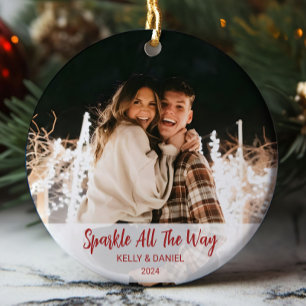 Adorno De Cerámica Spark All Way Parejas Photo Ornament