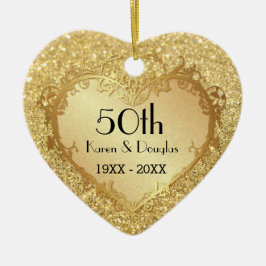 Adorno De Cerámica Sparkle Gold Heart 50° Aniversario del Boda
