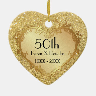 Adorno De Cerámica Sparkle Gold Heart 50° Aniversario del Boda