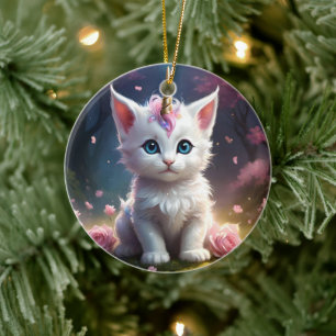 Adorno De Cerámica "Sparkle Paws: El encantador gatito unicornio"