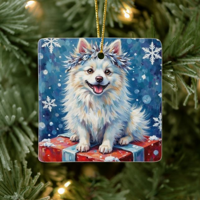 Adorno De Cerámica Sparkling American Eskimo Dog Festive Gift Cushion (Árbol)