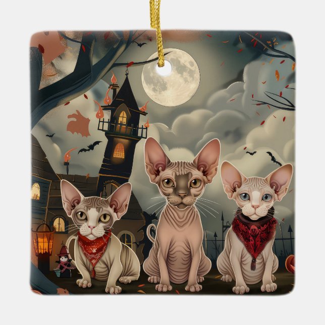 Adorno De Cerámica Sphynx Cat Halloween Spooky (Anverso)