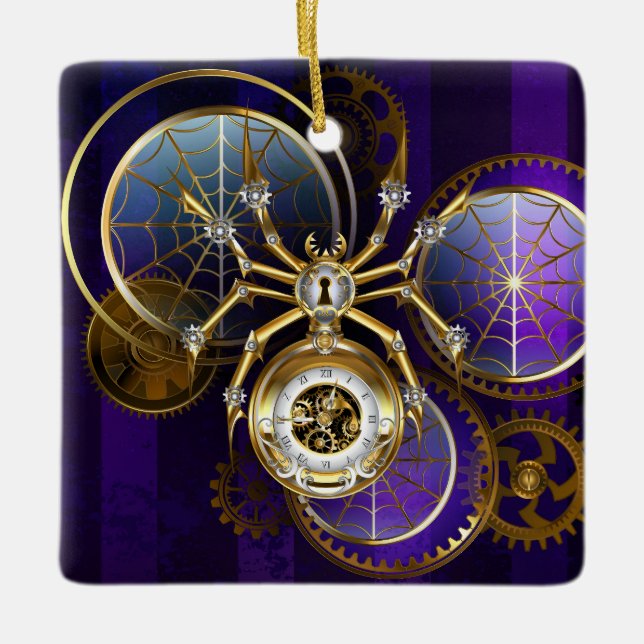 Adorno De Cerámica Spider Steampunk sobre fondo morado (Anverso)