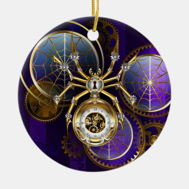 Adorno De Cerámica Spider Steampunk sobre fondo morado (Frente)