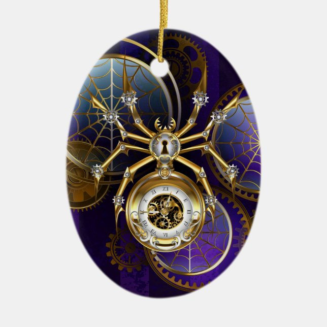 Adorno De Cerámica Spider Steampunk sobre fondo morado (Frente)