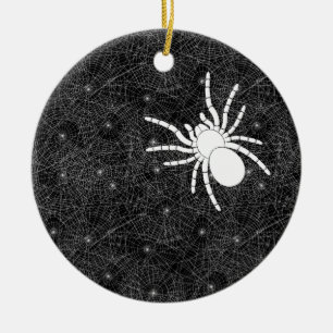 Adorno De Cerámica Spider Web y la gran araña blanca espantaron Hallo