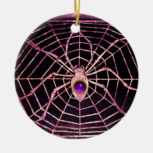 Adorno De Cerámica SPIDER Y WEB morado Ametisto negro (Frente)