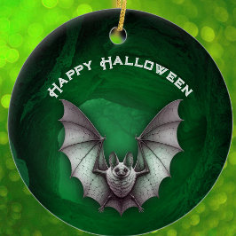 Adorno De Cerámica Spooky Grey Bat in Flight Green Haunted Cave