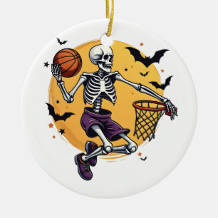 Adorno De Cerámica Spooky Skeleton Dunking Basketball Graveyard Hallo