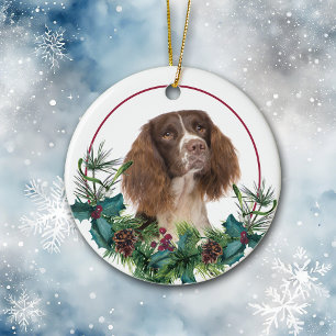 Adorno De Cerámica Springer Spaniel Dog Evergreen Wreath
