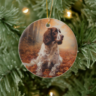 Adorno De Cerámica Springer Spaniel en otoño inspira caída de hojas