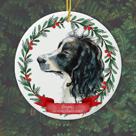 Adorno De Cerámica Springer Spaniel primera Wreath acuarela navideña