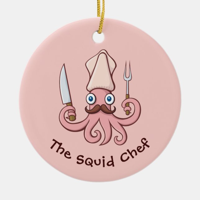 Adorno De Cerámica Squid Chef Personalizado (Frente)