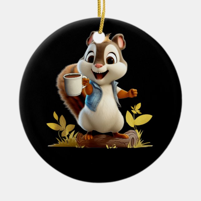 Adorno De Cerámica Squirrel Coffee Funny Coffee Drinking Squirrel (Frente)