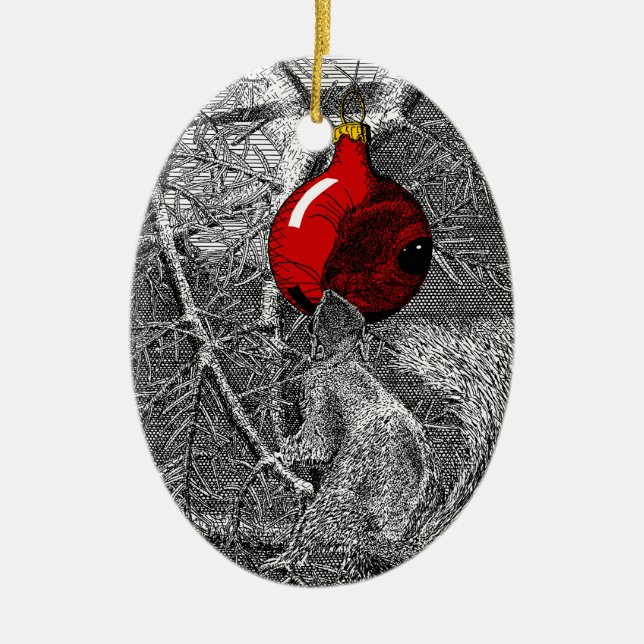 Adorno De Cerámica Squirrel in Christmas Tree Ornament (Frente)