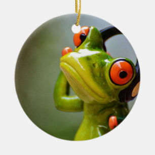 Adorno De Cerámica Sr. Frog con auriculares redondeados