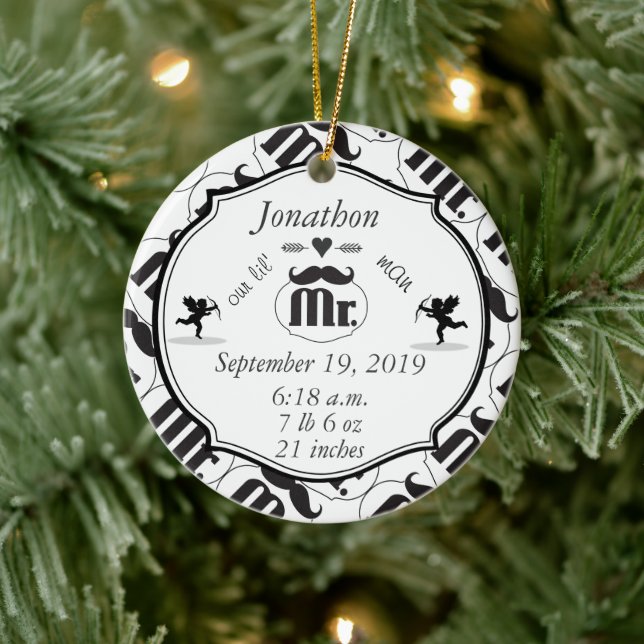 Adorno De Cerámica Sr. Mustache Lil Man Baby Boy Stats (Árbol)