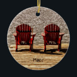 Adorno De Cerámica Sr. Red Adirondack Beach Presidente Rustic<br><div class="desc">El Sr. y la Sra. boda Adirondack presiden el ornamento de árbol de Navidad. Regalo rústico estilo casa de campo para las recién casadas. Borgoña marrón,  moderno,  moda,  de moda,  único. Derechos de imagen de Marg Seregelyi Photography.</div>