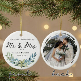 Adorno De Cerámica Sr & Sra | | Foto de Navidad personalizada para re