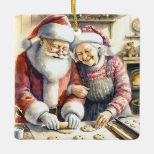 Adorno De Cerámica Sr. y Sra. Claus Baking Cookies Navidades Personal