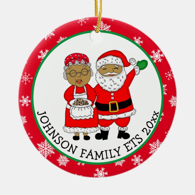 Adorno De Cerámica Sr. y Sra. Claus, Santa Navidades afroamericanos (Frente)