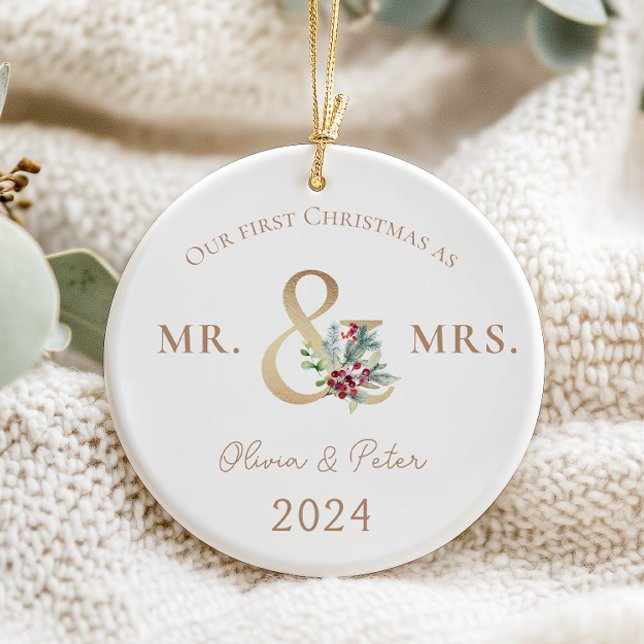 Adorno De Cerámica Sr. y Sra. First Christmas Married Photo (Subido por el creador)