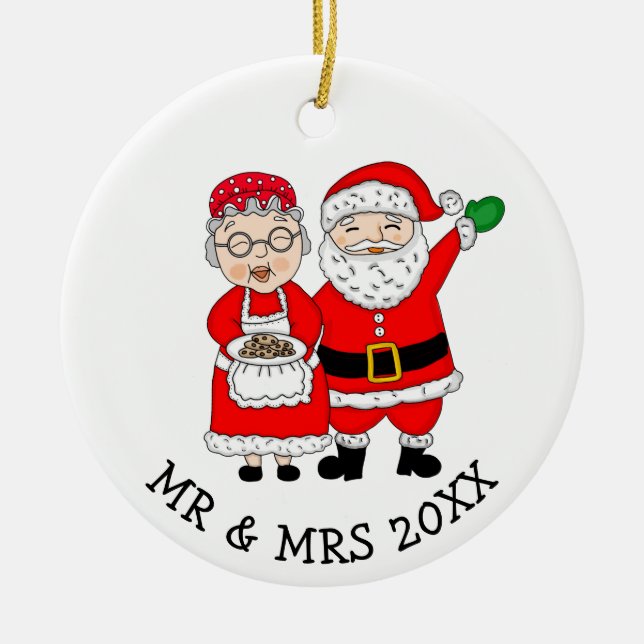 Adorno De Cerámica Sr. y Sra. Santa Claus Navidades personalizados (Frente)