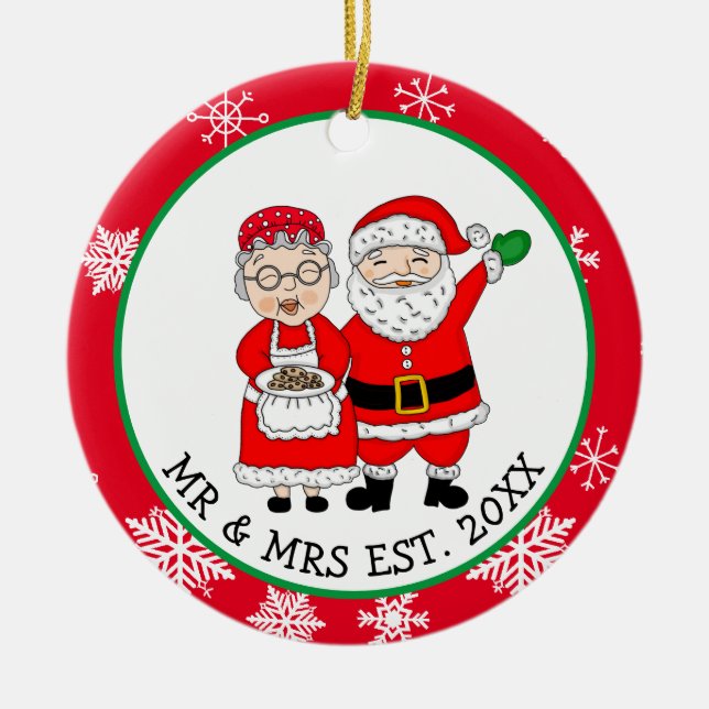 Adorno De Cerámica Sr. y Sra. Santa Claus Navidades personalizados   (Frente)