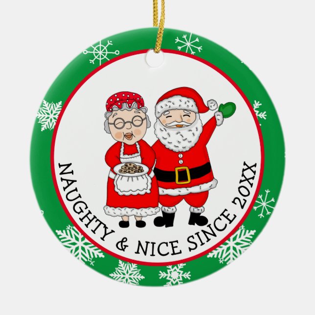 Adorno De Cerámica Sr. y Sra. Santa Claus Navidades personalizados (Frente)