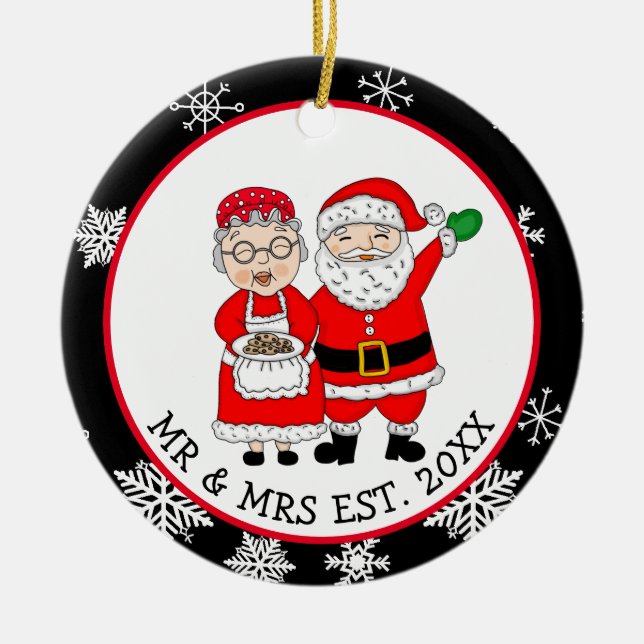 Adorno De Cerámica Sr. y Sra. Santa Claus Navidades personalizados (Frente)
